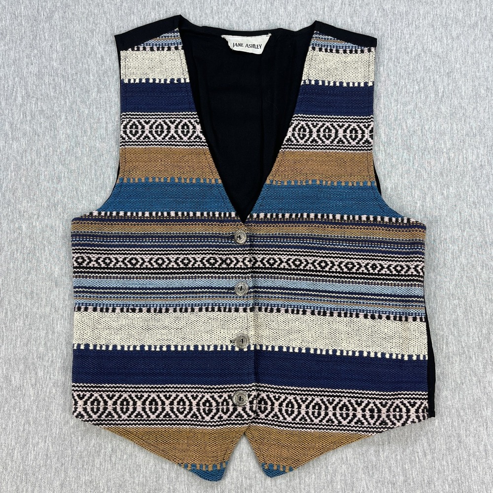 Vintage Jane Ashley Woven Vest Womens Medium (Estimated) Aztec Multicolored 90s